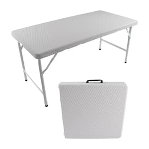 Costway Folding Metal Table Portable Bi-Fold Picnic Dining