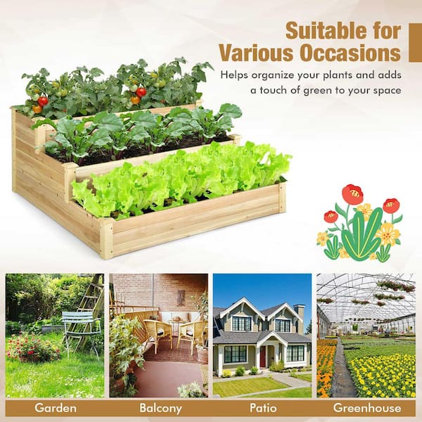 Costway Wooden Raised Vegetable Garden Bed Elevated Grow Vegetable Planter