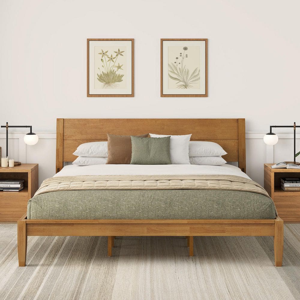 OrangeOne Minimalist Modern Natural Yellow Dark Wood Bed Frame