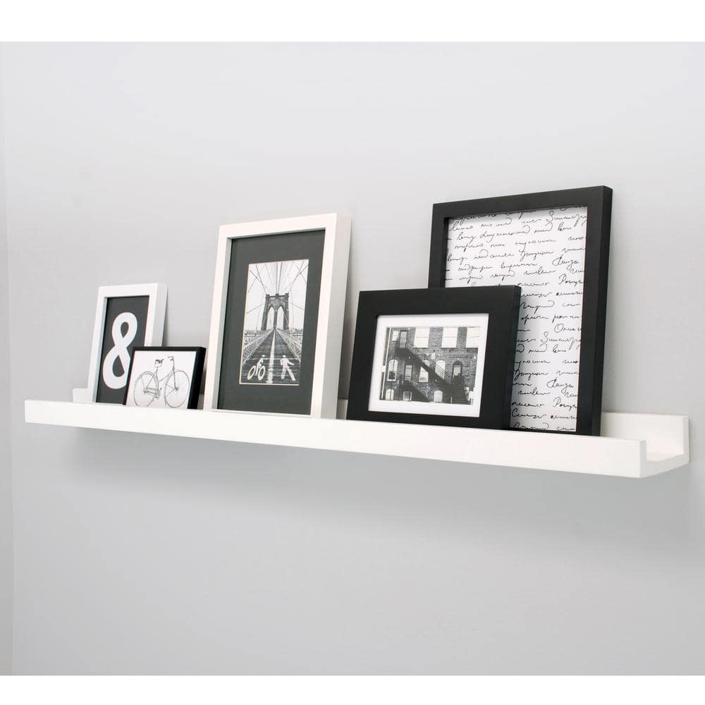 Modern White Engineered Wood 44" Picture Frame Ledge Set