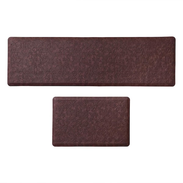 Chef Gear Marni Red 17.5 in. x 60 in. Floral Synthetic 2-Piece Kitchen Mat Set