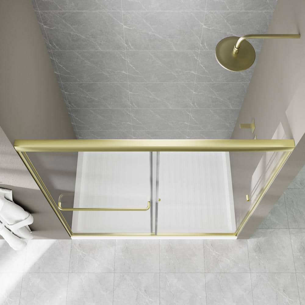 60'' Gold Framed Sliding Shower Door with Clear Glass