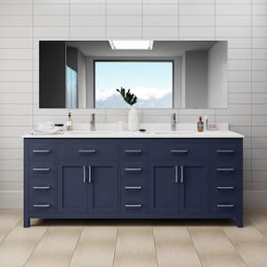 Beckett 84 in. W x 22 in. D x 35 in. H Double Sink Bathroom Vanity in Dark Blue with White Cultured Marble Top