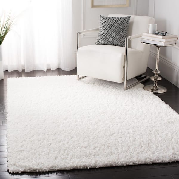 August Shag White 5 ft. x 5 ft. Solid Square Area Rug