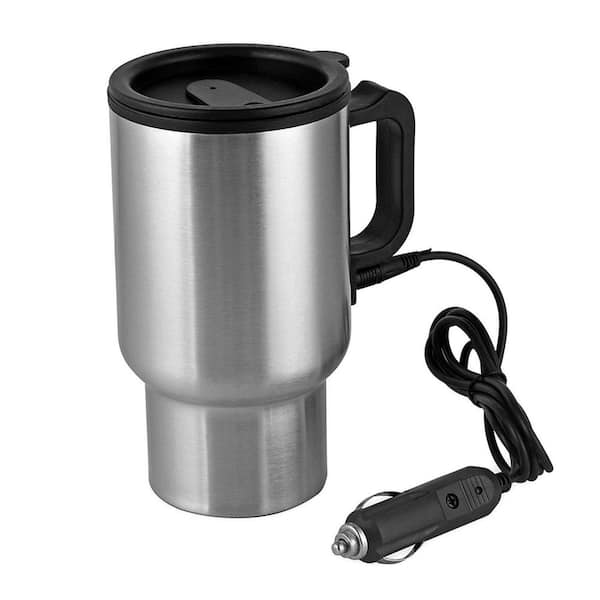 12-Volt Stainless Steel Car Heated Travel Mug, 450 ml Leak Proof Cup with Handle and Lid, 14 oz.