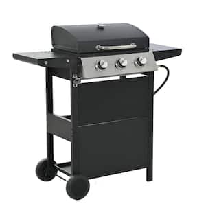 Stainless Steel Gas Grill in Black, Propane Grill 3-Stainless Steel Burner Barbecue Grill in Black
