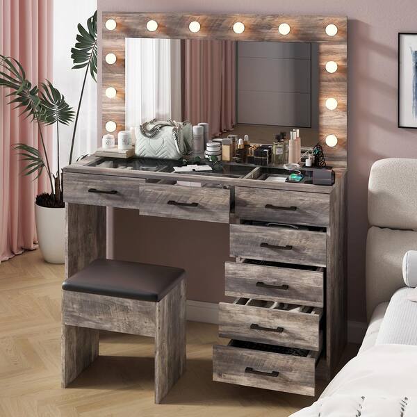 Karl Home Gray Makeup Vanity Set with USB