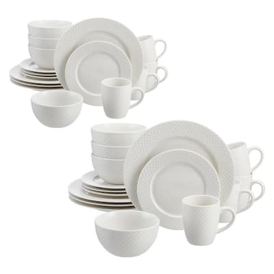 Leighton 32-Piece Textured White Stoneware Dinnerware Set (Service for 8)