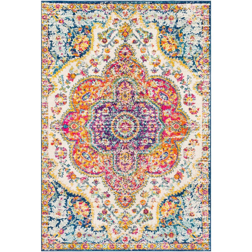 Colorful Vintage Medallion Polypropylene Area Rug, 7'10" x 10'2"