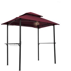 Platane 8 ft. W x 5 ft. L Red Grill Gazebo with Light Shelter Tent, Steel Frame with Hook and Bar Counters