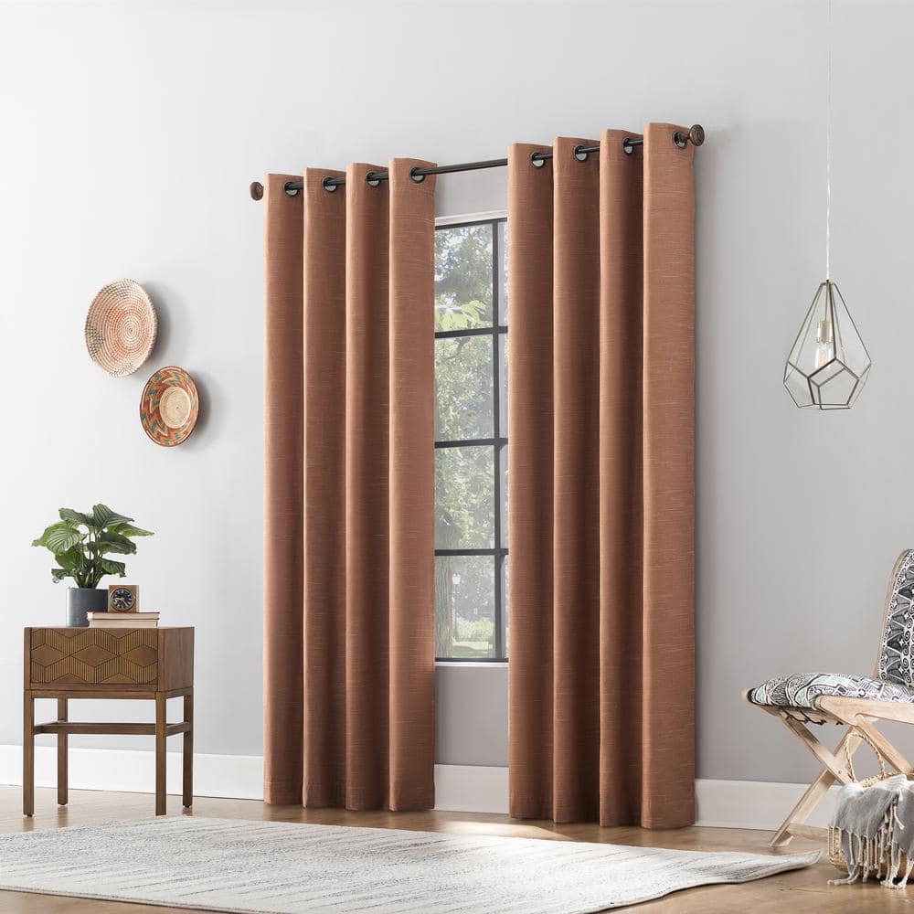 Pecan Brown Linen Blend Blackout Grommet Curtain Panel 50" x 63"