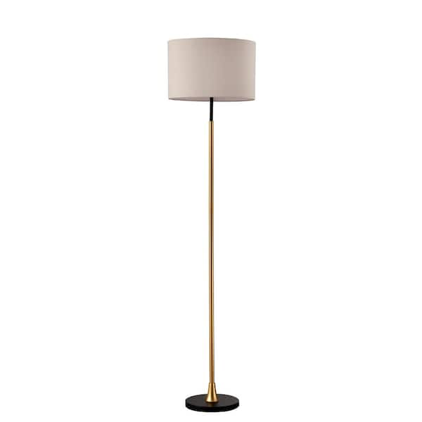 Jushua 65 in. H Gold and Matte Black 1-Light Swing Arm Standard Floor Lamp with Beige Lampshade (No Included Bulb)