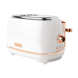 Heritage 900-Watt 2-Slice Wide Slot Ivory and Copper Retro Toaster with Removable Crumb Tray and Adjustable Settings