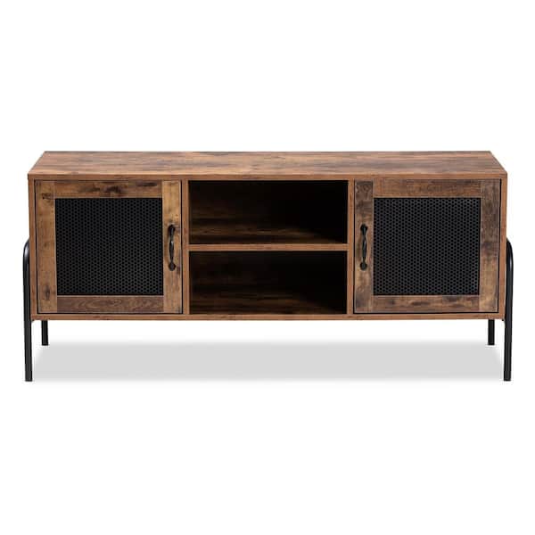 Baxton Studio Valeska 48.4 in. Walnut Brown and Black TV Stand Fits TV's up to 52 in.