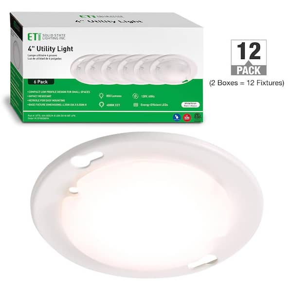 ETI LIGHTING 4 in. Universal Utility Light Thin Profile LED Flush Mount Light Fixture 882LM 8.5W Indoor Bright White 4000K (12-Pack)