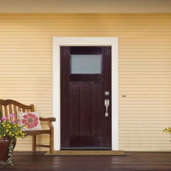 MP Doors 36 in. x 80 in. Dark Walnut Left-Hand Inswing 3 Lite LoE Craftsman Stained Fiberglass Prehung Front Door