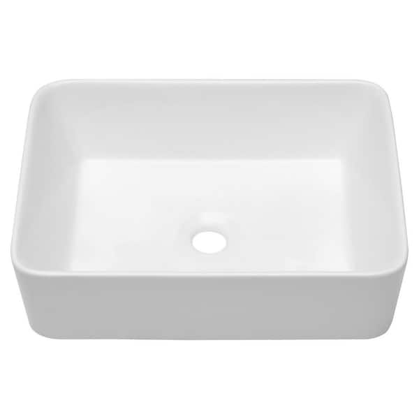 LORDEAR 19 in. x 15 in. Bathroom White Porcelain Rectangular Ceramic Vanity Vessel Sink Art Basin