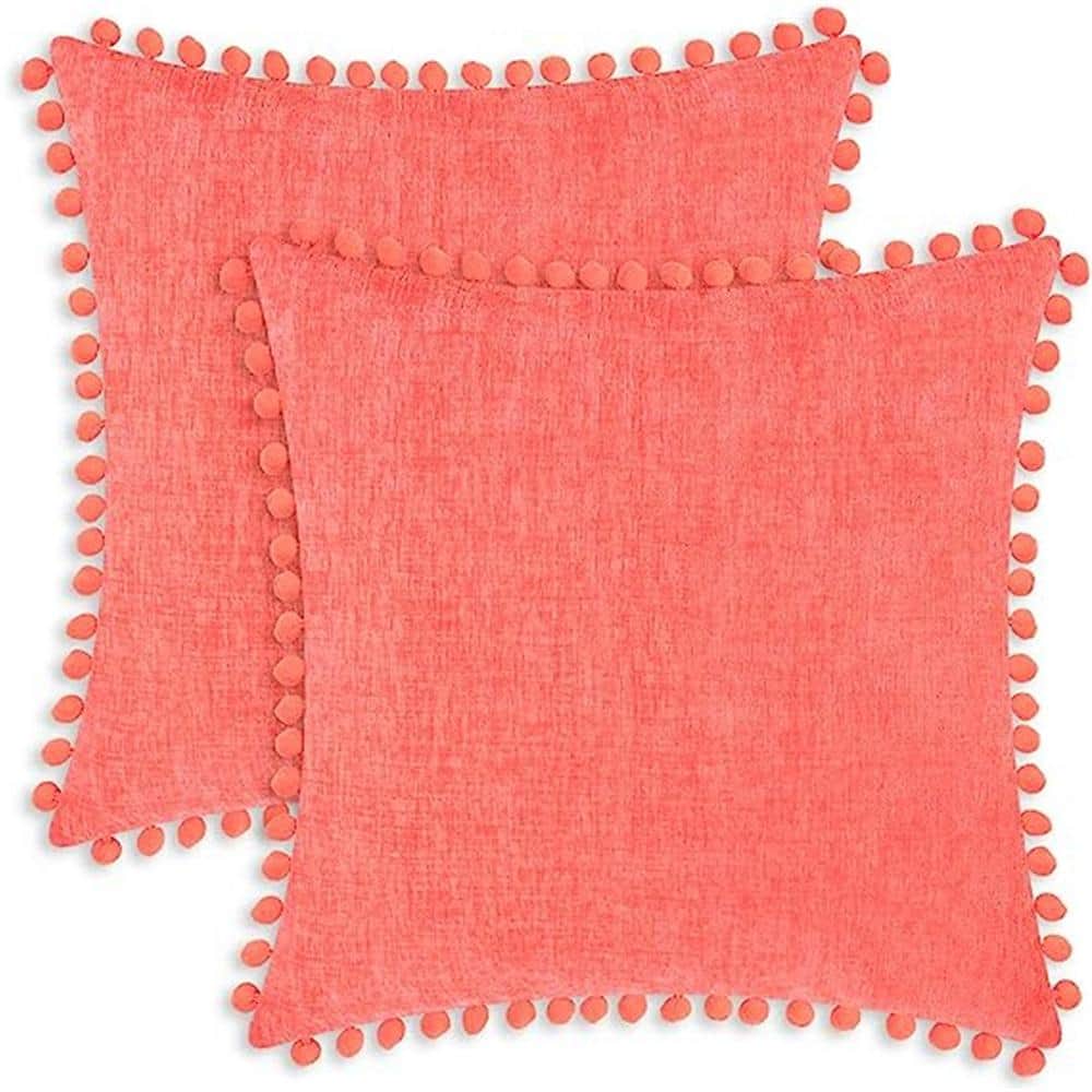 Outdoor Throw Pillow Cases Cozy Solid Dyed Soft Chenille Cushion Covers wit