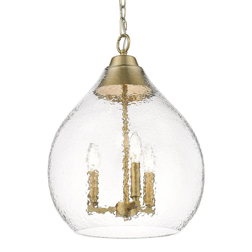 Ariella Brushed Champagne Bronze 3-Light Pendant with Hammered Glass