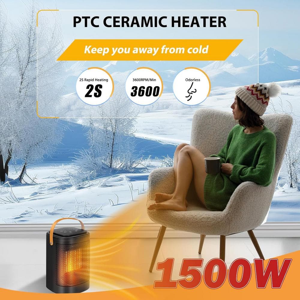 Black Ceramic Electric Space Heater with Thermostat and Remote