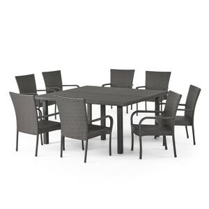 Fiona 30 in. Grey 9-Piece Metal Square Outdoor Dining Set
