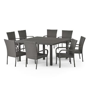 Fiona 30 in. Grey 9-Piece Metal Square Outdoor Dining Set