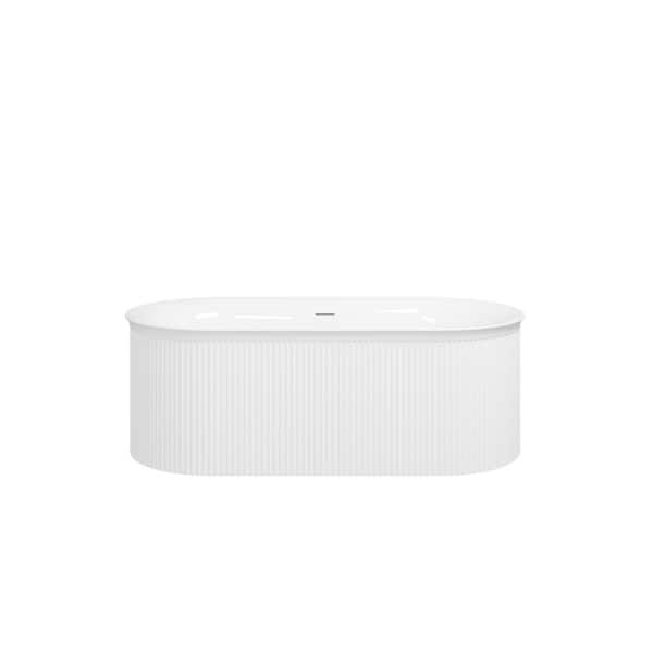 VANITYFUS 67.5 in. x 31.5 in. Oval Acrylic Freestanding Soaking Bathtub with Pop-Up Drain and PVC Drainpipe in Glossy White