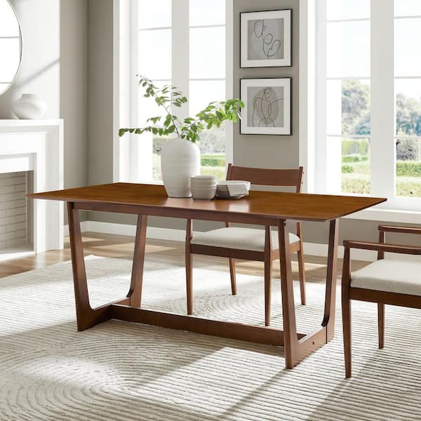 Solara Rectangular in Walnut Wood 71 in. Sled Dining Table Seats 6