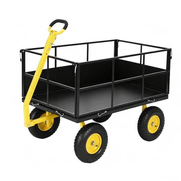 1500 lbs Heavy Duty Steel Garden Cart  Removable Mesh Sides 13" All-Terrain Wheels,180° Rotating Handle Black