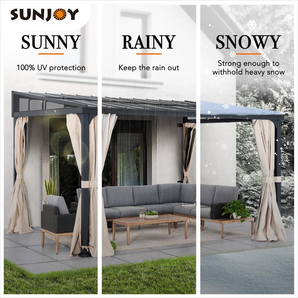 Large Black Wall-Mounted Gazebo with Curtains and Netting