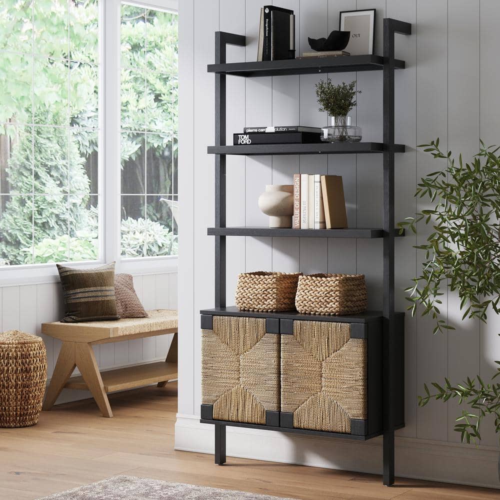 Nathan James Beacon 72 in. Tall Black 3-Shelf Bohemian Wood Bookcase ...