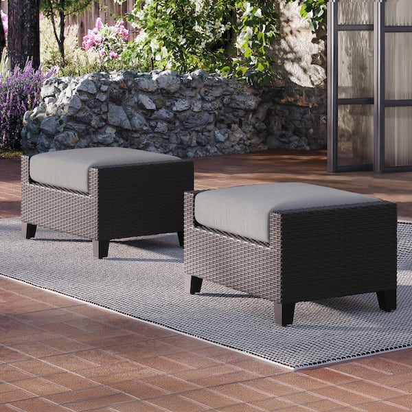 NEW CLASSIC HOME FURNISHINGS New Classic Furniture Skye Wicker Outdoor Ottoman with Gray Cushion (2-Pack)