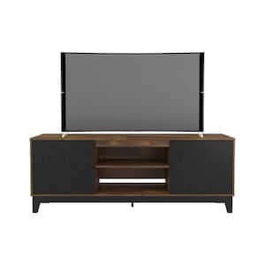 Hexagon 72 in. Black and Truffle TV Stand Fits TV's up to 80 in. with Cable Management and 2-Doors