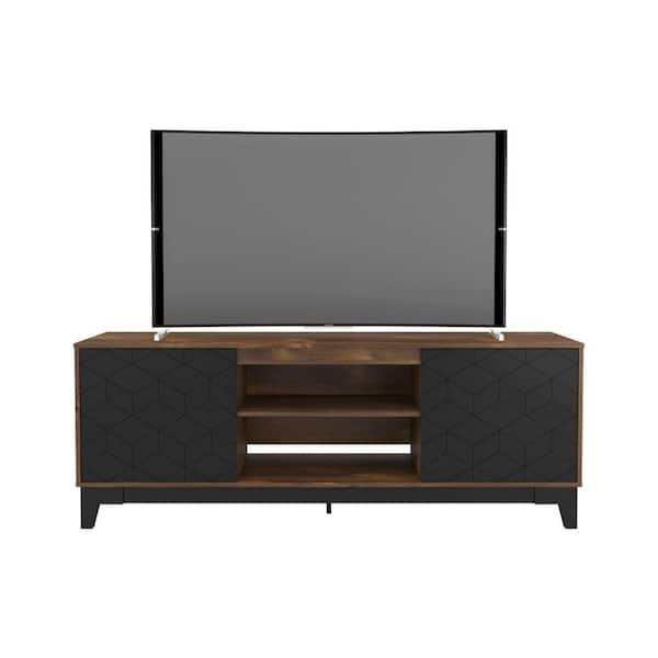 Nexera Hexagon 72 in. Black and Truffle TV Stand Fits TV's up to 80 in. with Cable Management and 2-Doors
