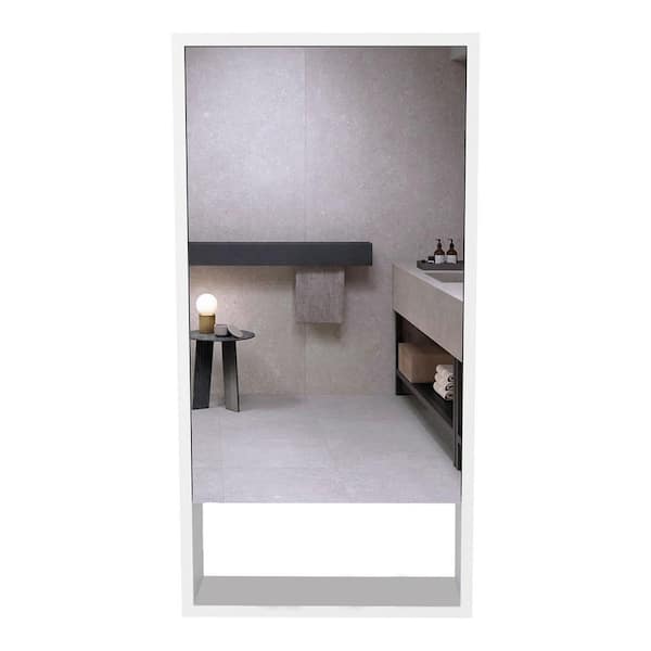 Aoibox 17.9 in. W x 35.4 in. H White Rectangular Particle Board Medicine Cabinet with Mirror, 1 Door and Shelves
