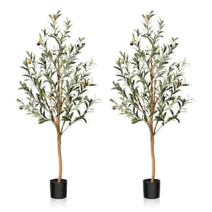 4 ft. Artificial Olive Tree, Lifelike Fruits and Natural Wood Trunk (Set of 2)