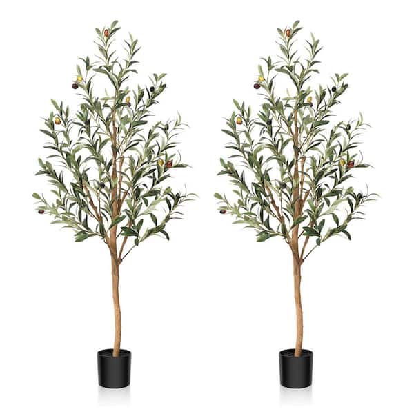 DR.Planzen 4 ft. Artificial Olive Tree, Lifelike Fruits and Natural Wood Trunk (Set of 2)