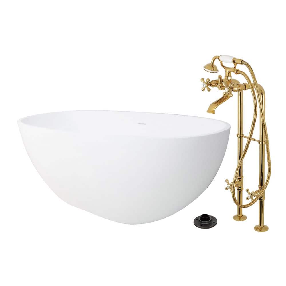 Arcticstone 64.9 in. x 31.9 in. Surface White Stone Flatbottom Soaking Freestanding Bathtub in White/Polished Brass price history on PriceWatchPro