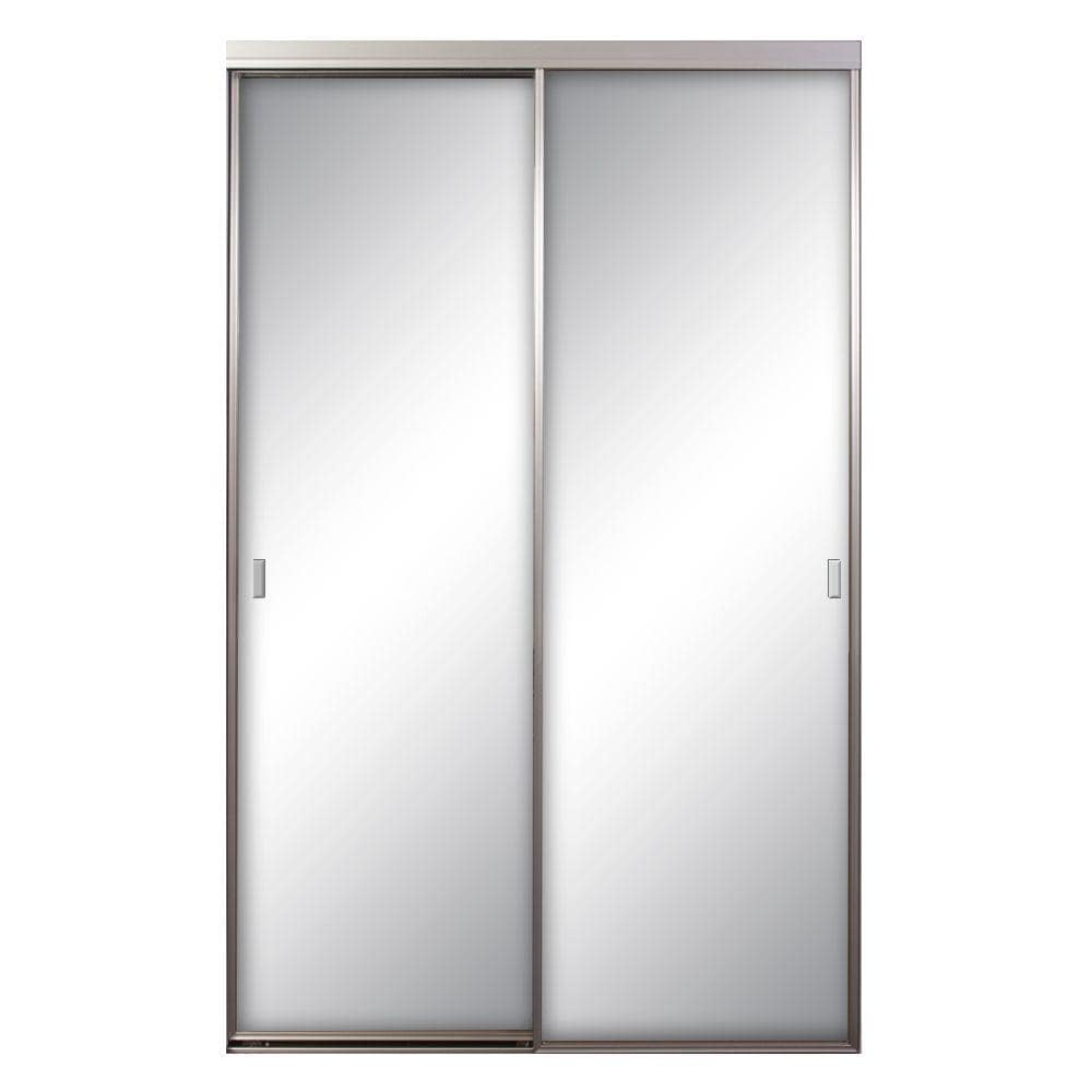 Contractors Wardrobe 48 In X 81 In Asprey Satin Clear Aluminum Frame Mirrored Interior Sliding Door Asy 41scn2x The Home Depot