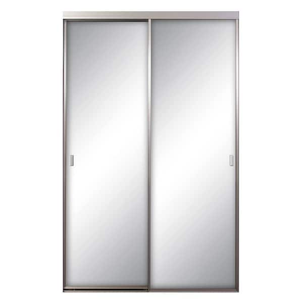 Contractors Wardrobe 48 in. x 81 in. Asprey Satin Clear Aluminum Frame Mirrored Interior Sliding Closet Door
