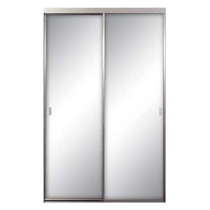 48 in. x 96 in. Asprey Satin Clear Aluminum Frame Mirrored Interior Sliding Closet Door