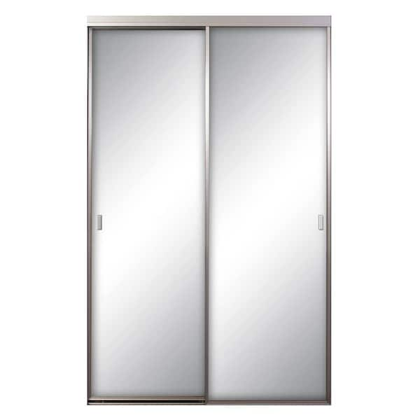 Contractors Wardrobe 96 in. x 81 in. Asprey Satin Clear Aluminum Frame Mirrored Interior Sliding Closet Door