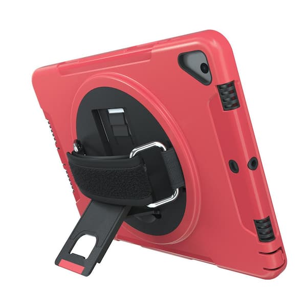 CTA Red Protective Case with Built-In 360-Degree Rotatable Grip Kickstand for iPad