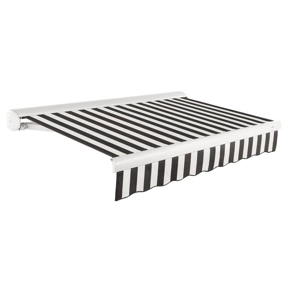 96-inch Black and White Stripe Motorized Patio Awning with Powder Coated Frame