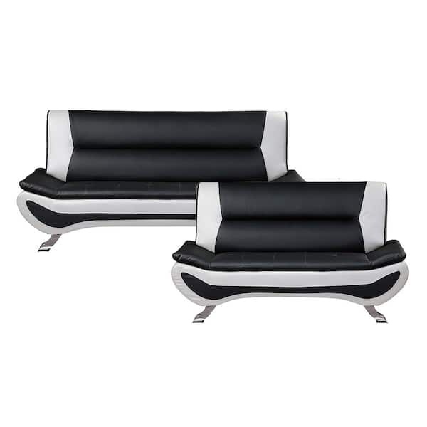 Lazzara Emerson 77.5 in. W. Armless Faux Leather Rectangle 2-Piece Living Room Sofa Set in Black and White