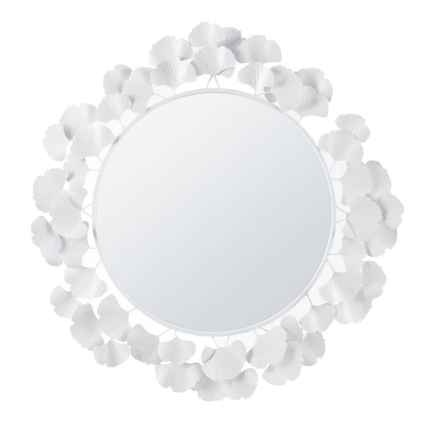 Eden White 30.5 in W x 30.5 in. H Art Deco Round Iron Framed Mirror