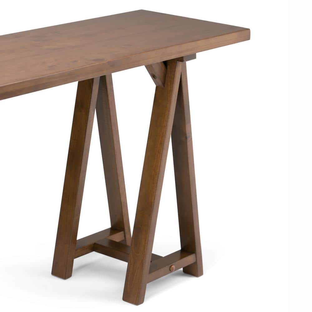 Medium Saddle Brown Solid Pine Console Table with A-Shaped Legs