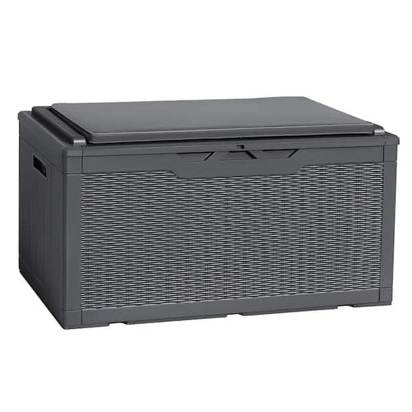 Unbranded 100 Gal. Large Gray Waterproof Resin Deck Box with Cushion and Lockable Lid