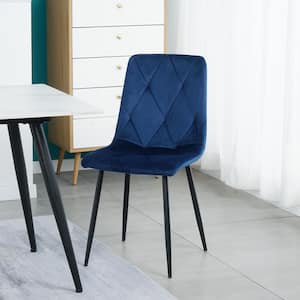 34.84 in. Blue Velvet Metal Legs Dining Side Chair with Cushion Seat Back and (Set of 4)
