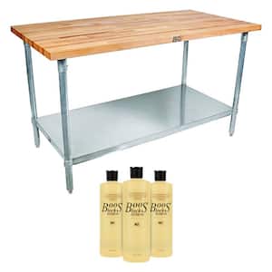 48 in. Maple Wood Work Kitchen Prep Table with Undershelf and Mystery Oil (3-Pack)